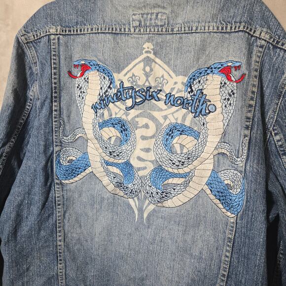 Ninetysix North Hip-Hop Denim Jacket 1X  Embroidered Snake Graphic Streetwear - Picture 8 of 14